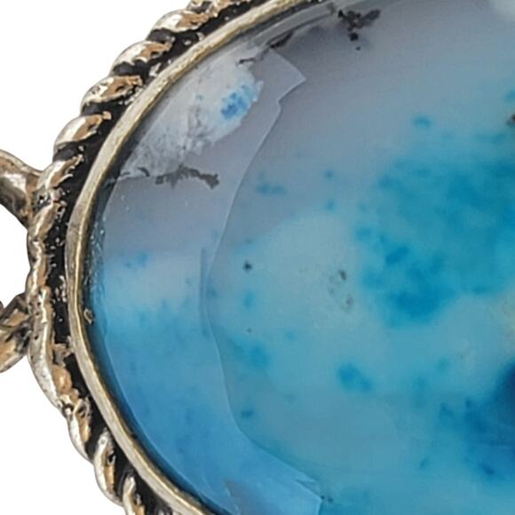 Blue Opal Pendant – Handmade Sterling Silver 1.5" Oval Necklace - Picture 6 of 12